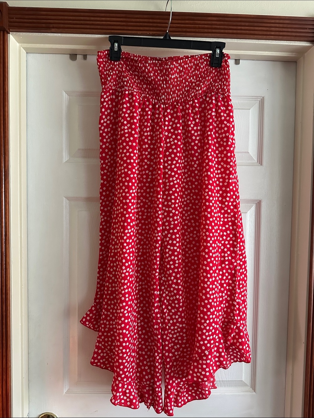 Red Polka Dot High-Low Gauchos with Smocked Waist